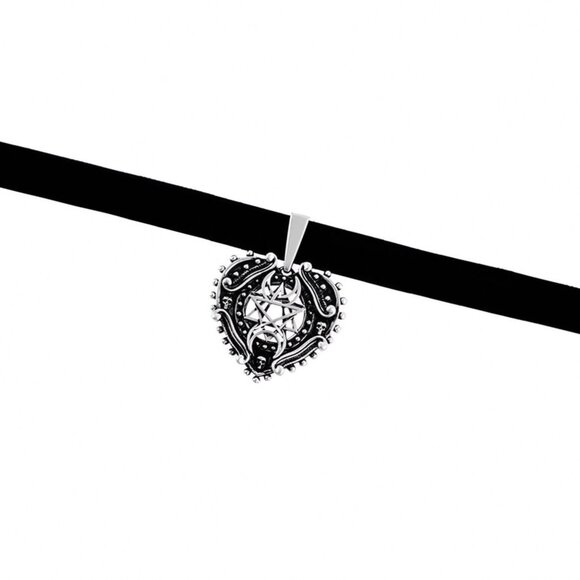 Killstar ✦ Deadheart Velvet Choker ✦ Gothic Heart Charm Statement Necklace Black - Picture 2 of 4